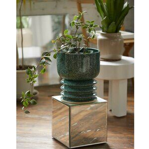 Sculptural Green-Speckled Flower Pot